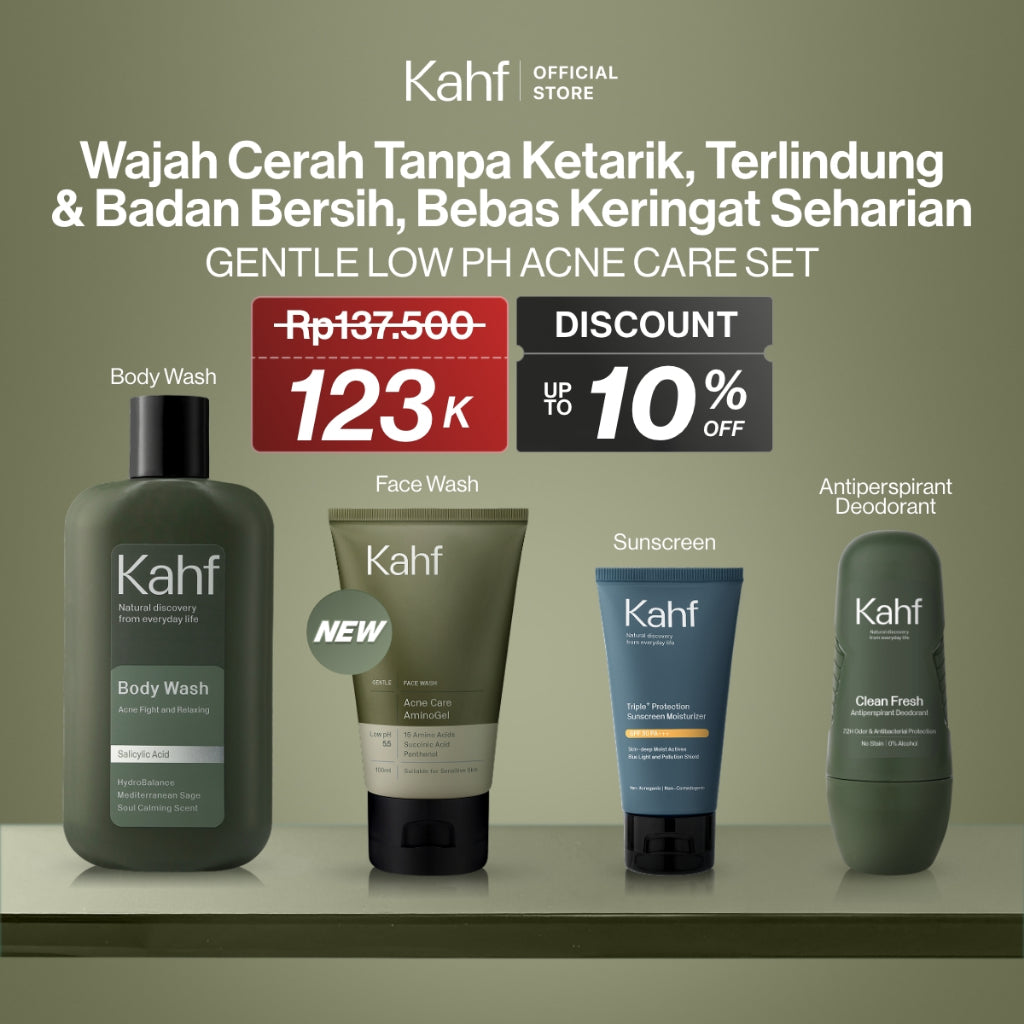 [SPECIAL 11.11 : KAHF BUNDLE 4IN1 PAKET PERAWATAN DAILY USE ESSENTIALS] Paket Personal Care (Face Wash + Sunscreen Moisturizer + Body Wash + Deodorant) - Wajah Cerah Tanpa Ketarik, Terlindungi, Badan Bersih, & Bebas Keringat - Suitable for Daily Use