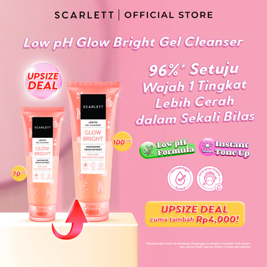 SCARLETT Low pH Glow Bright Gel Cleanser-Facial Wash Gentle Formula, Kulit Tidak Ketarik, Low pH Sensitive Skin Friendly, Repair Skin Barrier, Instant Tone Up, Mencerahkan, Pencerah Wajah, Niacinamide & Peach Extract. Scarlett Official Store