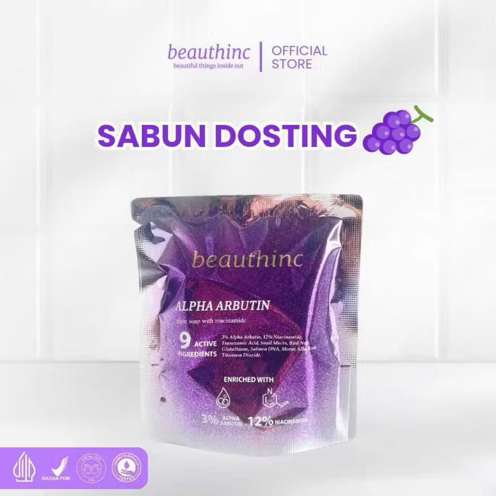 [READY SIAP KIRIM] BODY LOTION DOSTING BEAUTHINC COMEWHITE ACTIVE BEAUTHINC/SABUN ANGGUR BEAUTHINC KEMASAN BARU Sabun Dosting 3% alpha arbutin with 12% Niacinamide glow soap 100% Original