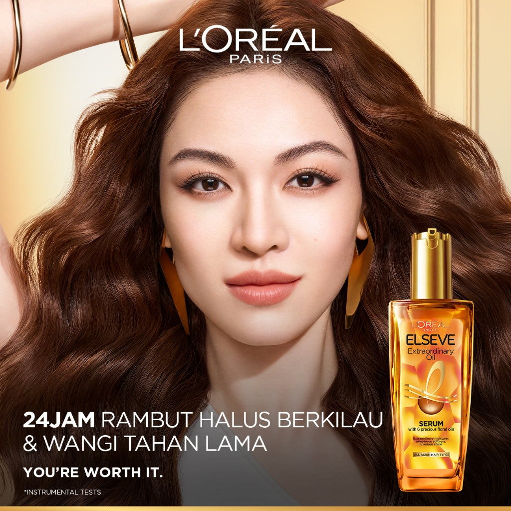 L'Oreal Paris Elseve Extraordinary Oil Gold Hair Treatment Serum 100ml -  Rambut Halus Berkilau dalam Satu Pemakaian - dari Bunga Istimewa Omega 3 - Perawatan Rambut Vitamin Rambut 100ml   Vitamin rambut