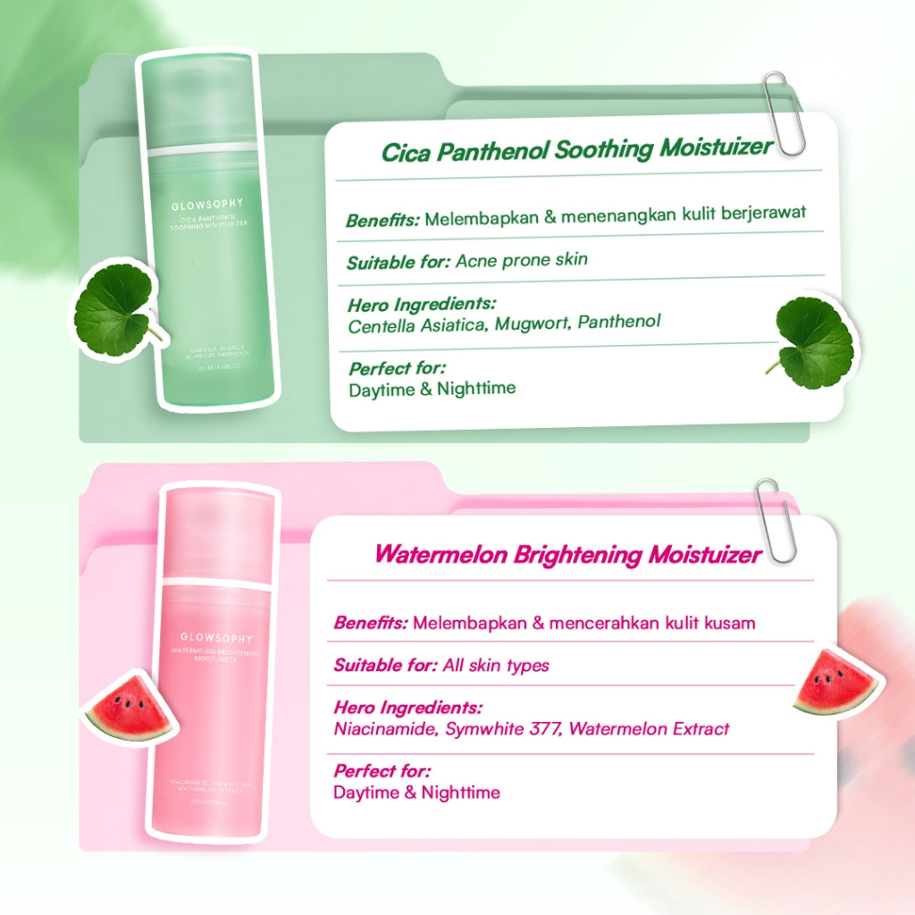 Glowsophy Bundle 3in1 Triple Glow Skin Watermelon Brightening Moisturizer 100 ml + CICA Soothing Moisturizer 100 ml + Pineapple Triple C Glow and Bright Serum 30 ml