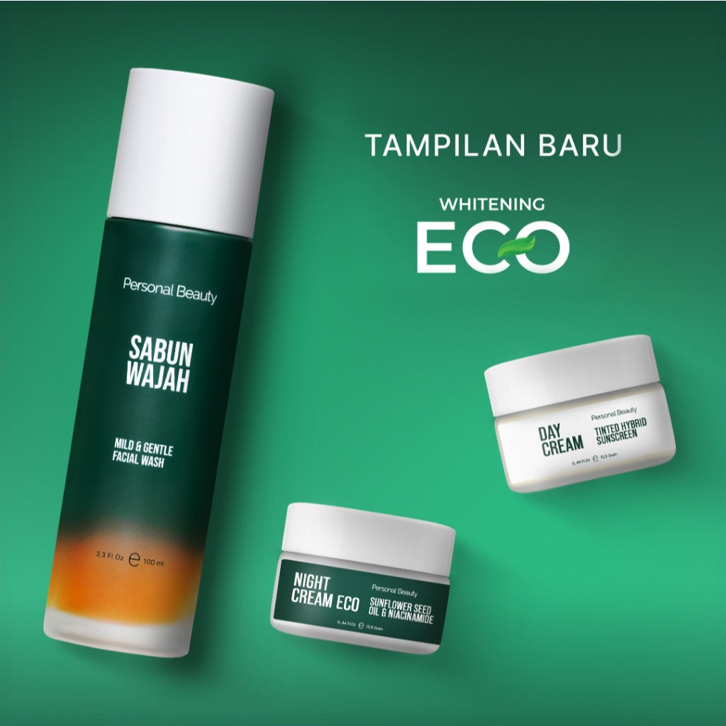 Personal Beauty Set Whitening Eco – Perawatan Wajah Cerah Glowing | Sabun Wajah + Day Cream + Night Cream | Mencerahkan 5x Lebih Cepat Dalam 14 Hari
