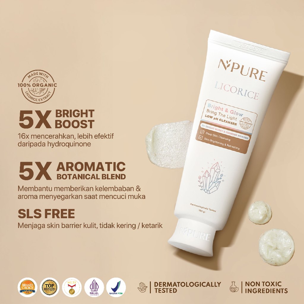 NPURE Cleanser Licorice / Bring The Light / Sabun Pembersih Muka Cerah Glowing / SLS free / Sabun Brightening