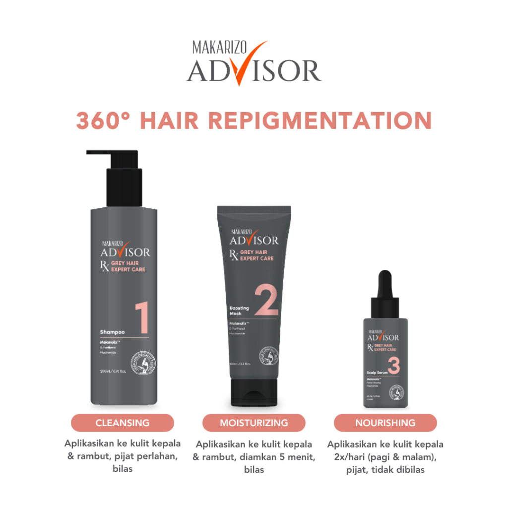 Makarizo Advisor RX Grey Hair Expert Care Series - Atasi Rambut Uban, Repigmentasi, Penghitam Uban / Non SLS