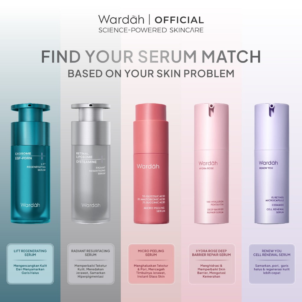WARDAH Serum Complete Series For Every Skin Concern - Exosome PDRN Serum Tosca, Retinal Serum Silver, Acnederm, C-Defense, Lightening, Crystal Secret, Renew You, Hydra Rose, Symradiance 399, Perfectyl Perfect Bright, Peeling Exfoliating Serum - Skincare