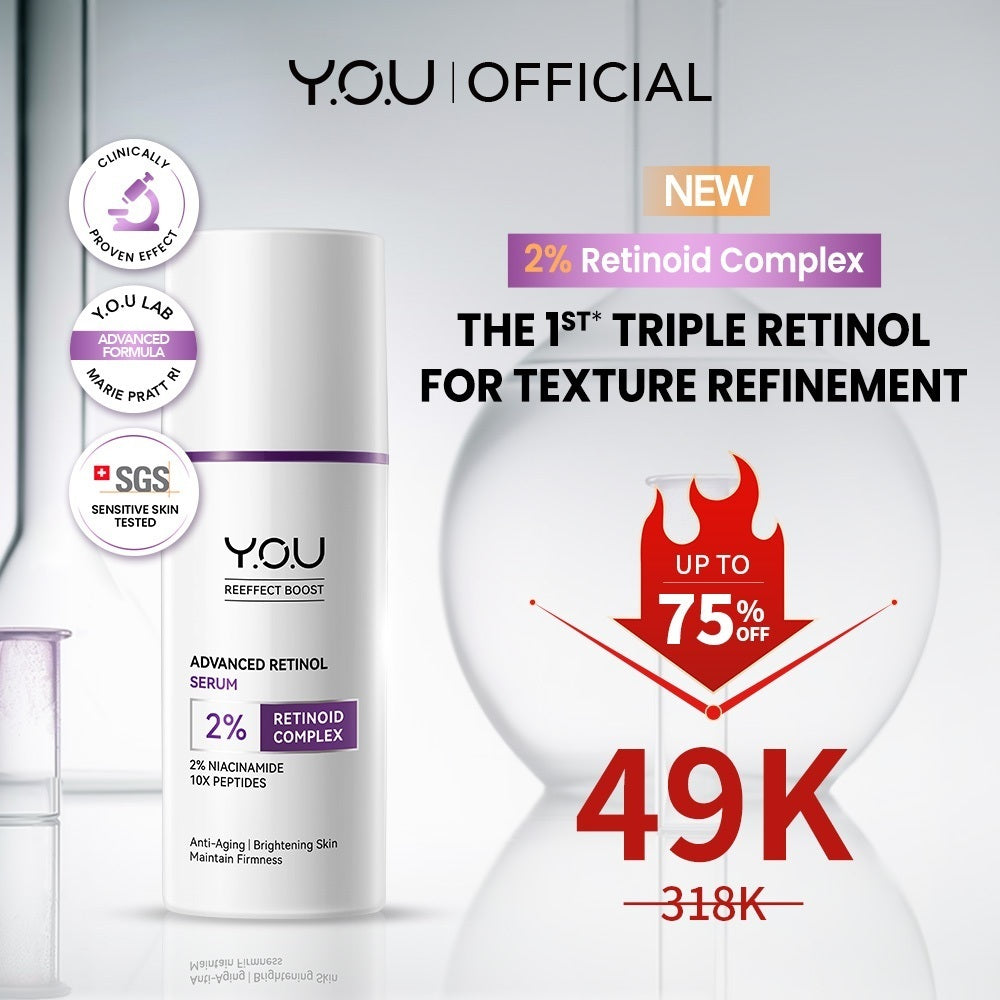 YOU Retinol 2pcs Set Advanced Retinol Serum 15ml + Renewal Retinol Moisturizer Anti aging Retinol Paket kulit cerah Brightening Dark spot noda hitam Memperbaiki tekstur kulit Anti aging Menyamarkan mencegah kerutan dan garis halus