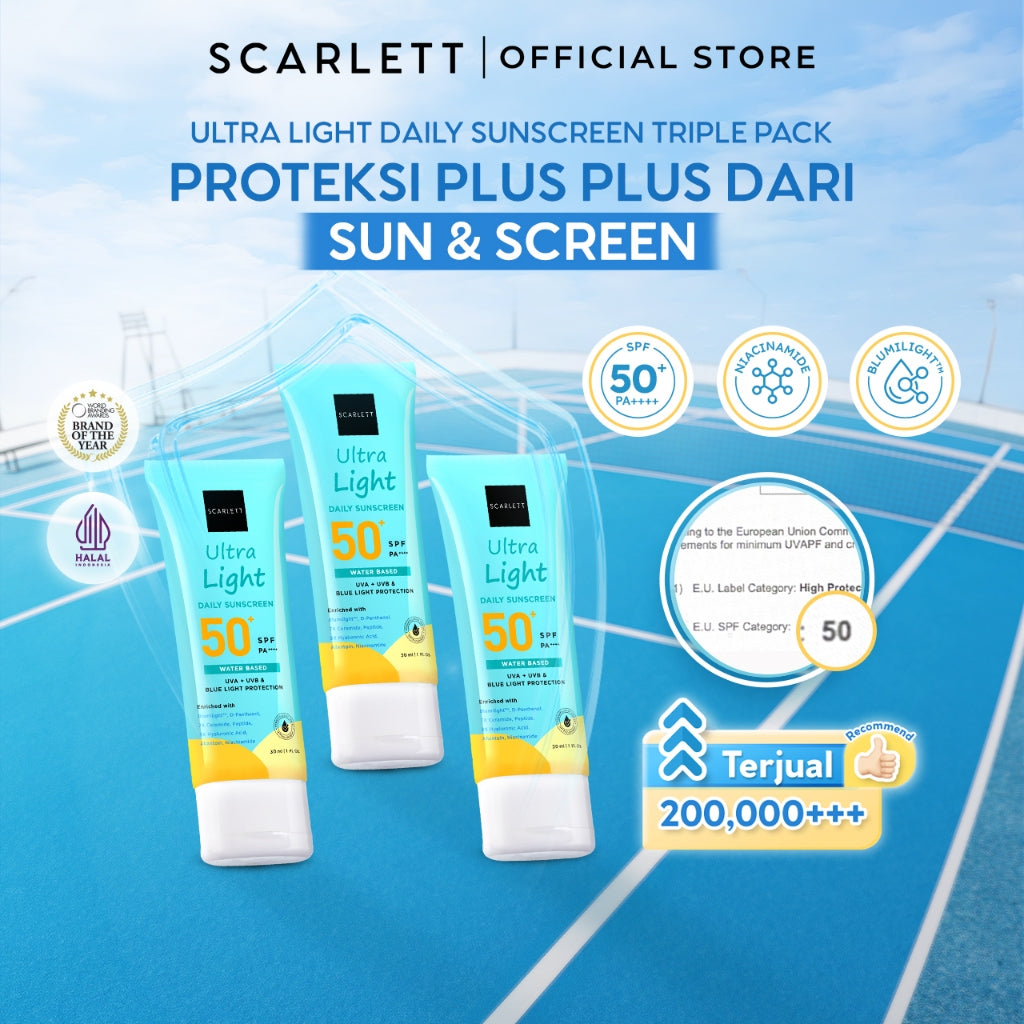 [Oily Skin Friendly] Ultra Light Daily Sunscreen SPF 50+ PA++++ [Water Based] Meresap 20an Detik (Super Ringan) dengan 7X Ceramide 9X Hyaluronic Acid & No Whitecast [Lolos Uji Invivo Invitro]