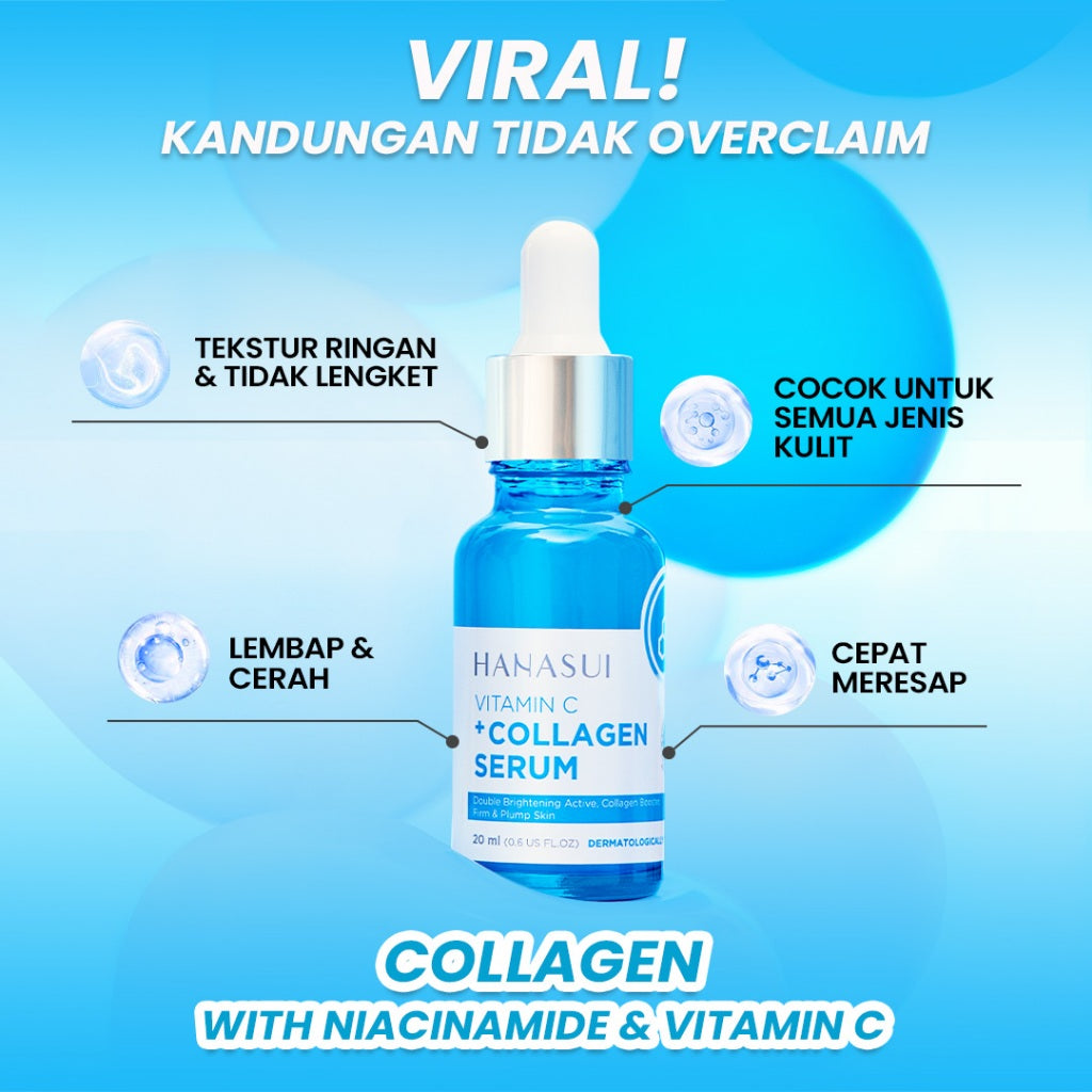 Hanasui Vitamin C + Collagen Serum - Lembap, Hidrasi & Cerah Collagen, 2% Niacinamide & 1% Vitamin C