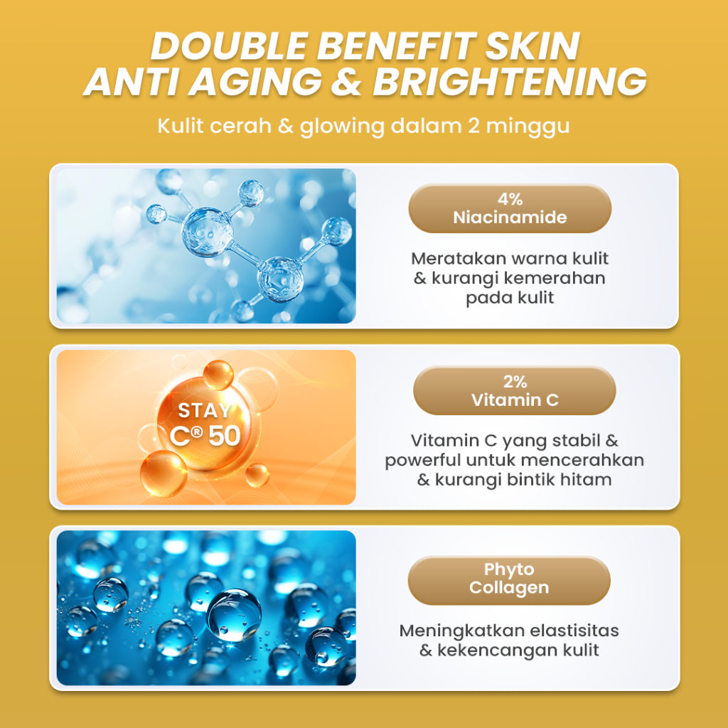 Hanasui Whitening Gold Serum - Cerah & Glowing Kurangi Bintik Hitam & Lawan Tanda Penuaan 4% Niacinamide & 2% Vitamin C