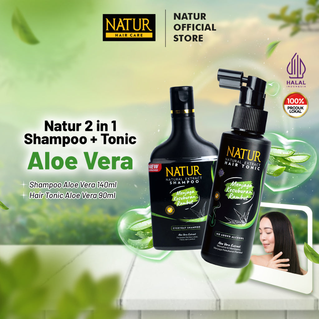 Natur Shampoo & Tonic Aloe Vera 2 in 1  - Paket Perawatan Rambut Lebat dan Hitam