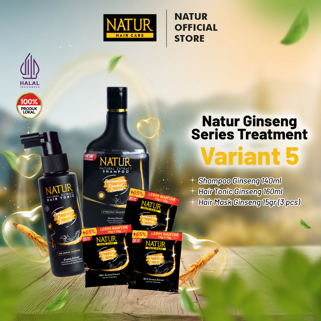 Natur Ginseng Series Treatment (Shampoo, Hair Tonic, Conditioner, Hair Mask) - Paket Lengkap Kombo Rambut Rontok / Anti Hair Fall / Menguatkan Akar Rambut