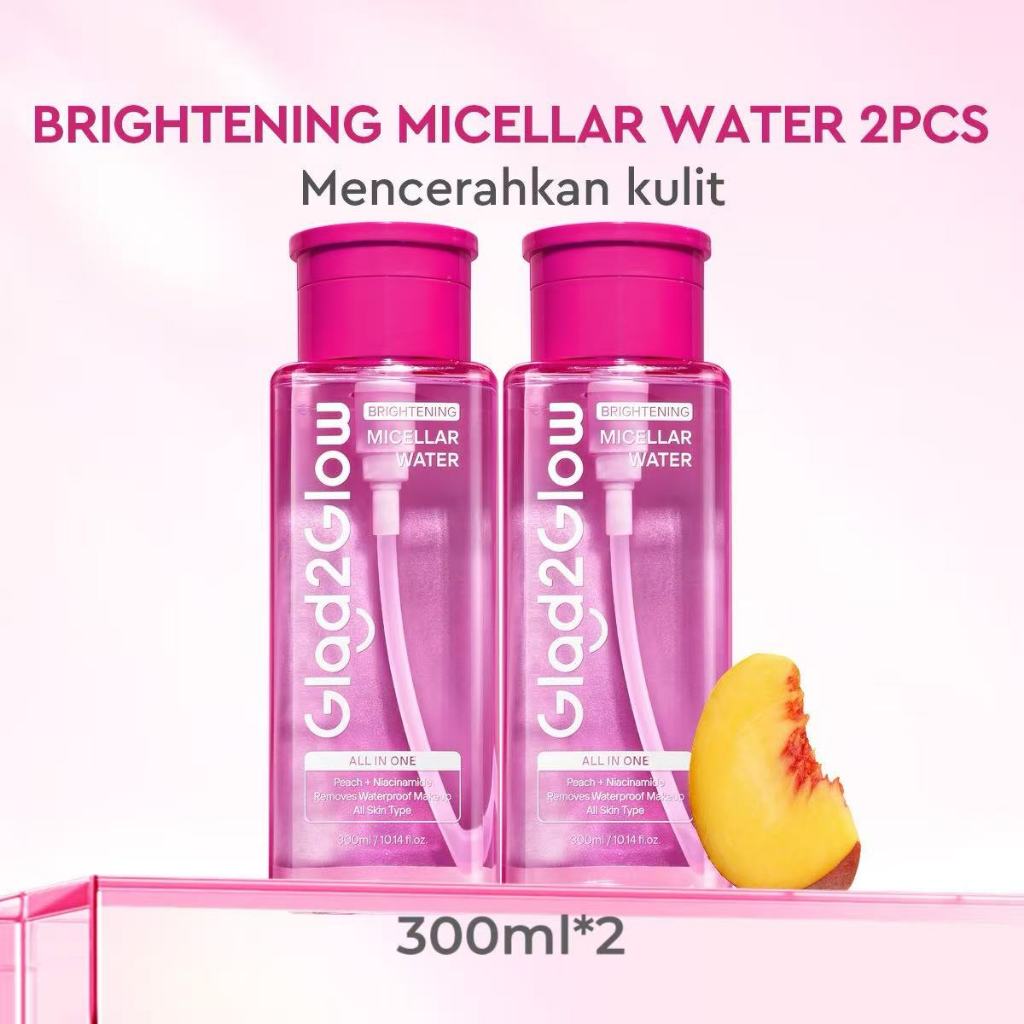 [NEW LUNCH] Glad2Glow Brightening Micellar Water 300ml Untuk Semua Kulit Lembut Cepat Menghapus Makeup & Mencerahkan kulit Penghapus Makeup Waterproof Hapus Riasan Tahan  dan Tanpa Iritasi g2glow official store