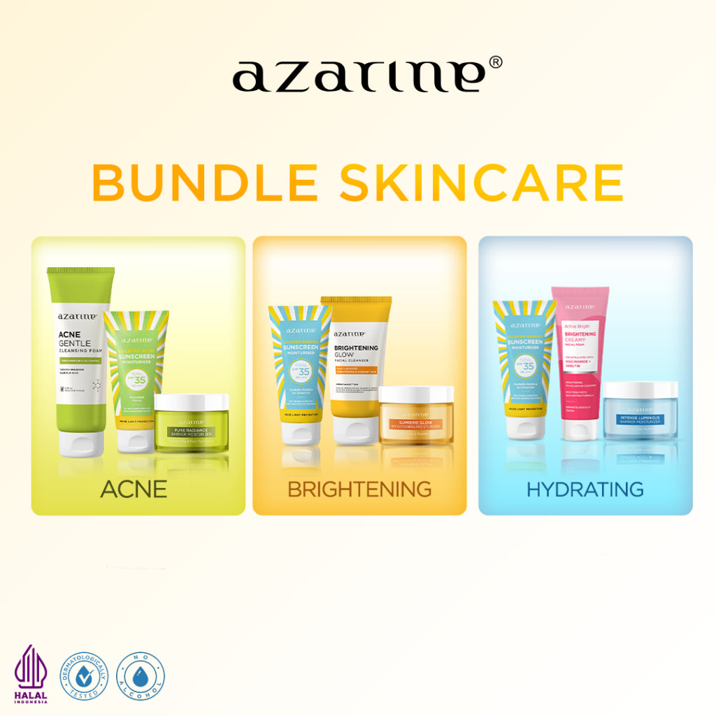 [3PCS] Baru! Azarine Bundle Skincare 100rban! Facial Cleanser Moisturizer Sunscreen Wajah