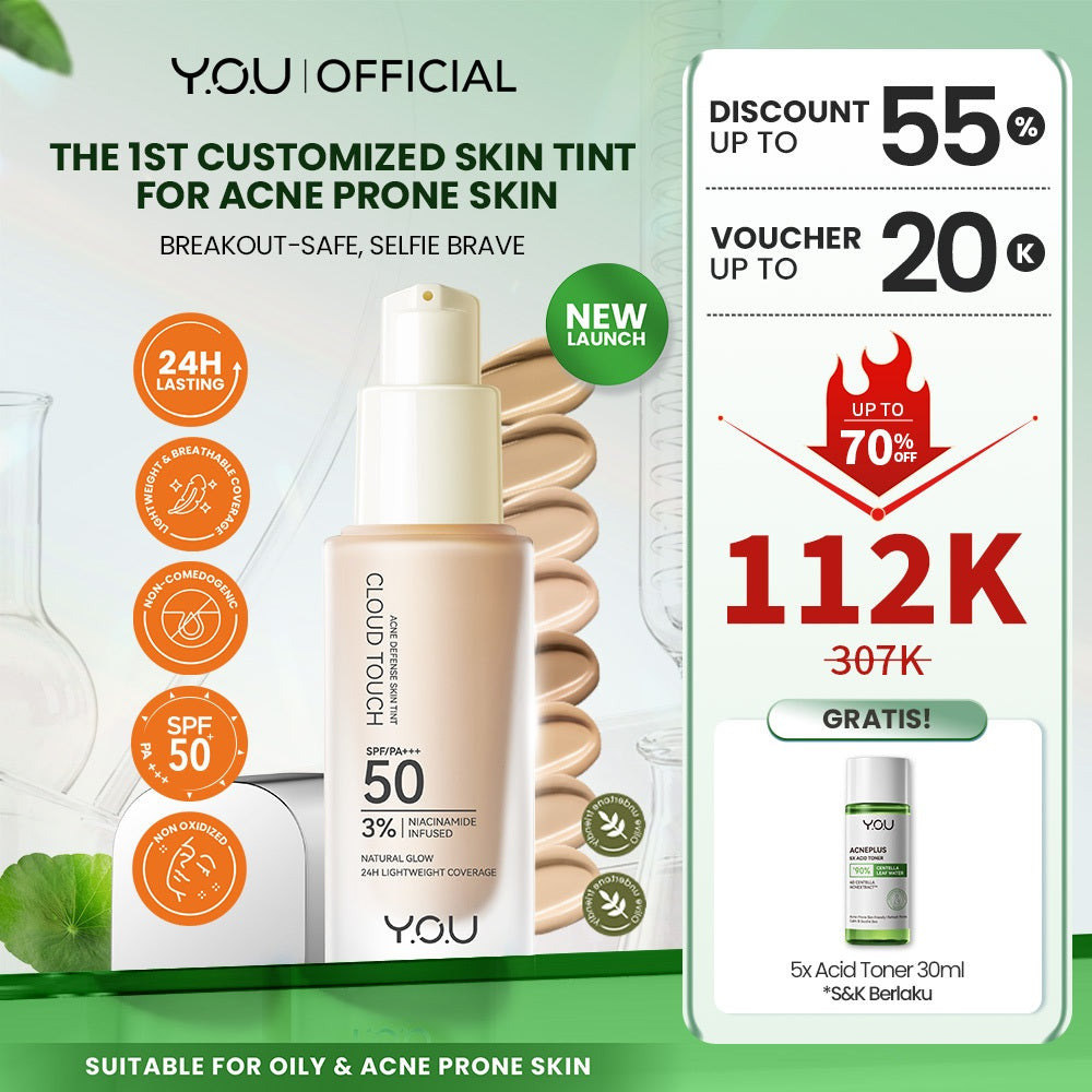 [NEW] YOU Cloud Touch 3% Niacinamide Acne Defense Skin Tint For Oily Acne Prone Skin Perfect Coverage Liquid Foundation Serum Tint 24h Matte Oil Control SPF 50 No Oxidiant