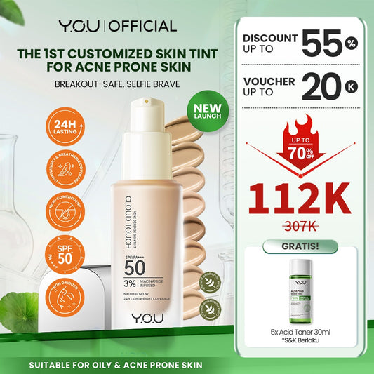 [NEW] YOU Cloud Touch 3% Niacinamide Acne Defense Skin Tint For Oily Acne Prone Skin Perfect Coverage Liquid Foundation Serum Tint 24h Matte Oil Control SPF 50 No Oxidiant