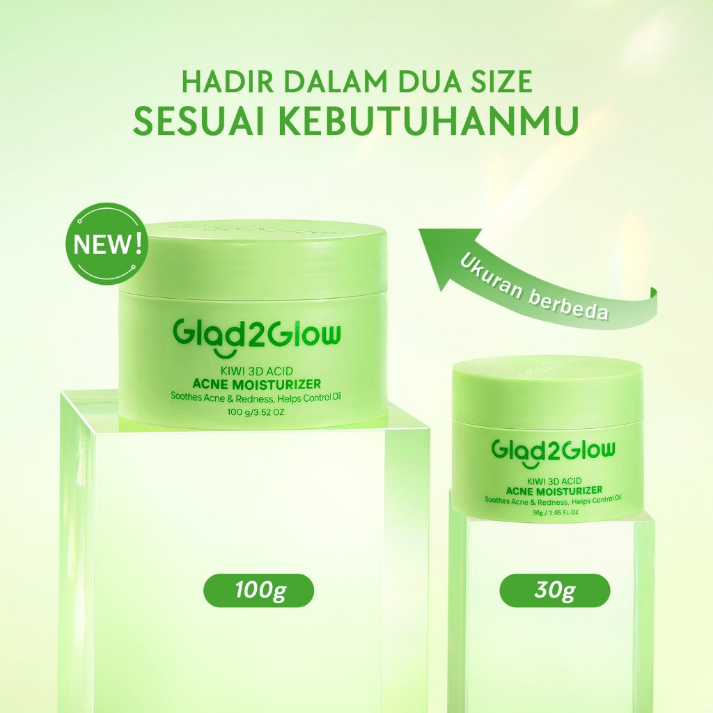 [BIG MOIST] GLAD2GLOW Kiwi 3D Acid Acne Moisturizer 100g Pelembab Wajah Jerawat Mencerahkan Pencerah Wajah&Penuaan Hilangkan Flek & Tenangkan Kulit Skincare Pelembab Esensi Wajah Perawatan Kulit Pelembab Wajah Pembersih day cream tone up g2g officialstore