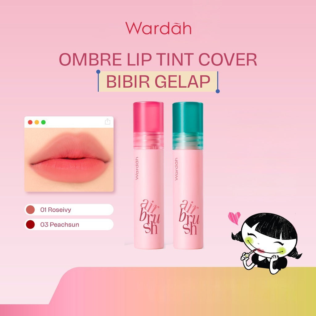 NEW! Wardah Airbrush Lip Tint - Soft-Blur Finish-Longlasting-Lightweight-Hydrates -Tahan Lama 24 Jam - Lip Stain - Lipgloss - Liptint - Lipstik - Lipcream - Lip Matte - Makeup