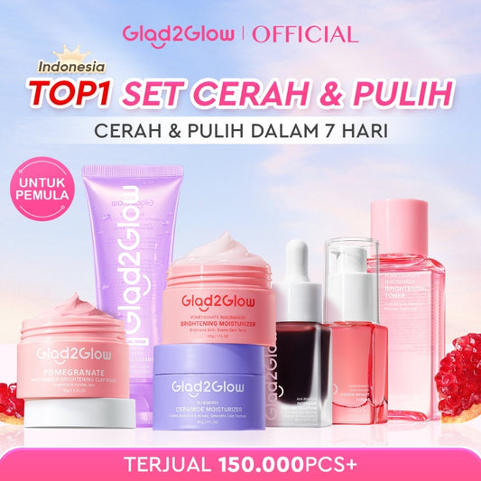 Glad2Glow Cerah&Pulihkan Bundle all in 1 7in1 Glowing skincare Brightening Set-Pulihkan/Cerah Krim+Cerah/kulit halus Serum+Pulihkan cleanser+Cerah Toner whitening Moisturizer facial wash Pelembab skincare 1 set lengkap G2G glad2glow official store