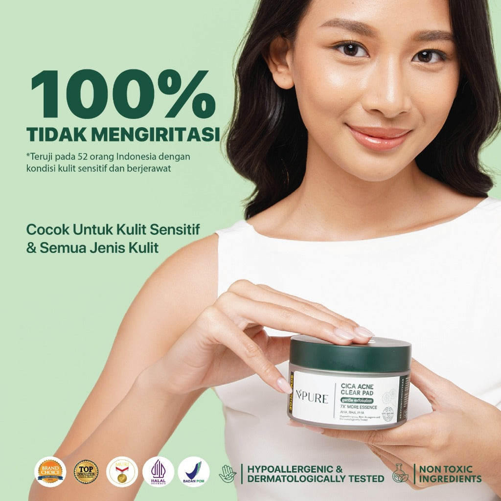 GENTLE EXFOLIATION PAD CICA  -  NPURE Acne Clear Pad Cica / Kapas Eksfoliasi Kulit Jerawat / Acne Exfoliating Pad (40 pads) Acid Extract Glycolic Pha Wajah Bruntusan