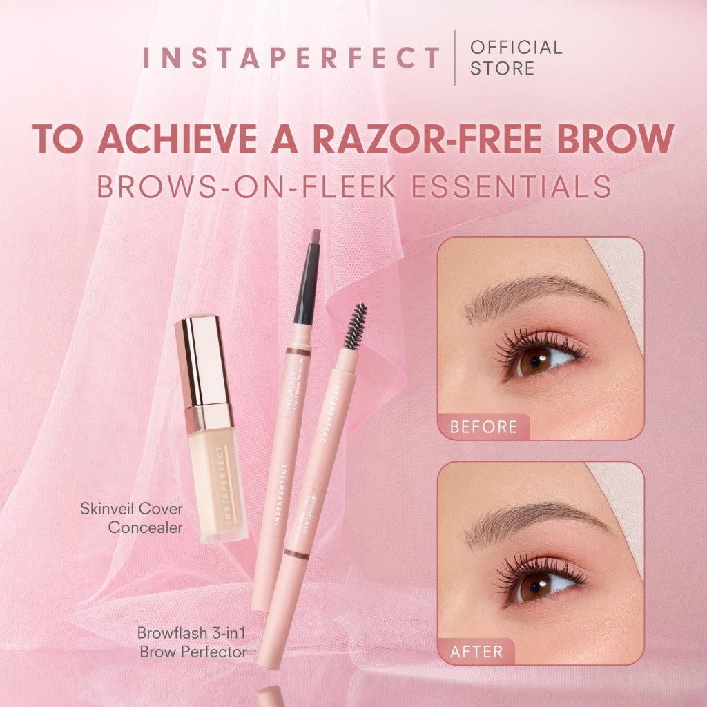Instaperfect Brows on fleek essentials- Skinveil Cover Concealer & Browflash 3-in-1 Brow Perfector- Razor-Free  Brow Make Up- Untuk Tampilan Mata Lebih Flawless