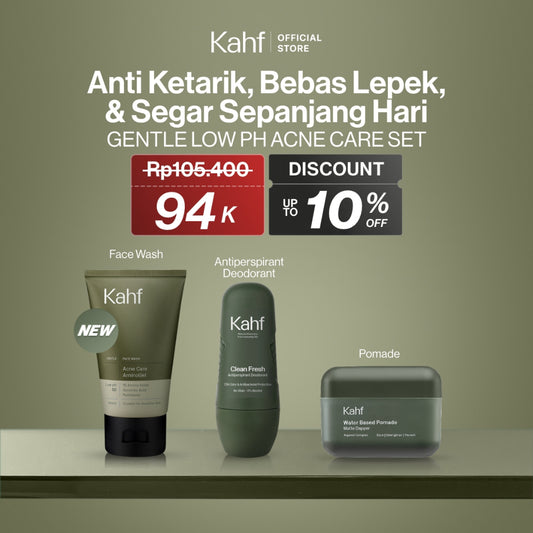 [KAHF BUNDLE 3IN1 PAKET BEBAS KUSAM : ANTI KETARIK, BEBAS LEPEK, & SEGAR SEPANJANG HARI] Paket Grooming (Pomade/Hair Powder + Face Wash + Deodorant) - Approved by Barber and Suitable for Daily Use