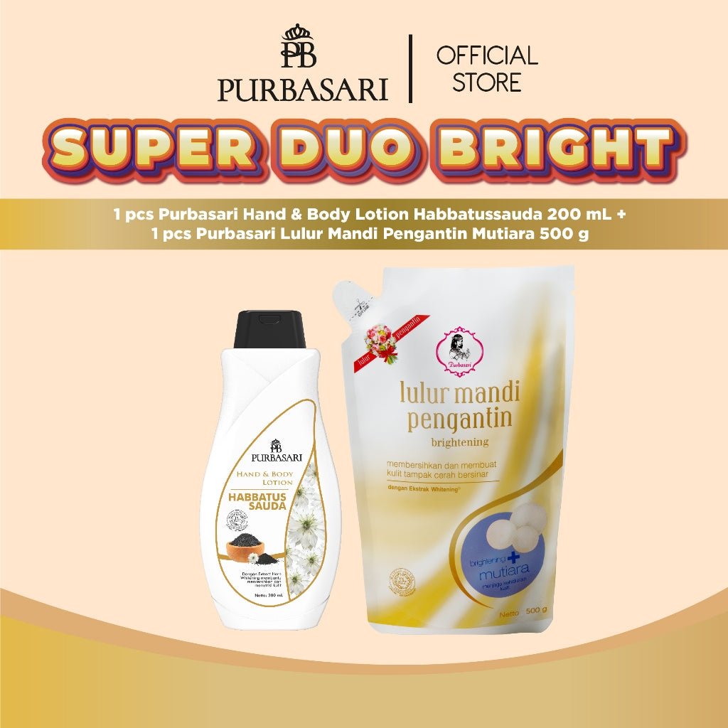 [COMBO SUPER DUO BRIGHT] Lulur Mandi Pengantin 500gr + Hand & Body Lotion Habbatusauda 200ml