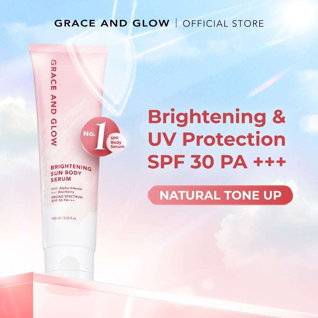 Grace and Glow Brightening Sun Body Serum Hand Body Lotion SPF 30 PA+++ | Body Sunscreen Sunblock Badan Anti UV with Arbutin + Bearberry | Lotion Tone Up Wangi Tahan Lama untuk Melembabkan Mencerahkan Kulit (Whitening & Moisturizing)
