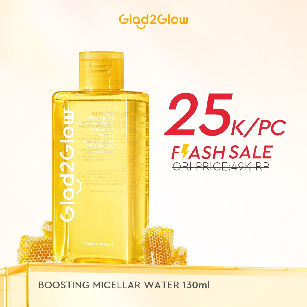 GLAD2GLOW YUJA VITAMIN C GLOW BOOSTING MICELLAR WATER-300ml Pembersih Wajah Make Up Remover Cleansing Water Mencerahkan Dark Spot Membersihkan makeup waterproof dan kotoran Memberikan rasa lembab dan mencerahkan kulit kusam