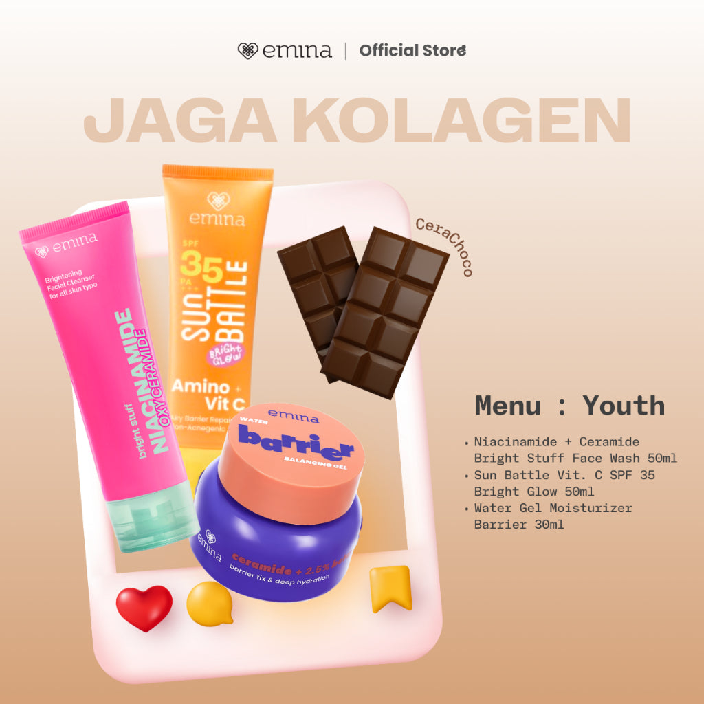 Emina Skin Diner Package 3pcs - Paket Skincare Moisturizer Serum Face Wash Sunscreen Pigmentation Brown Spots Pore Size Acne Collagen Boost