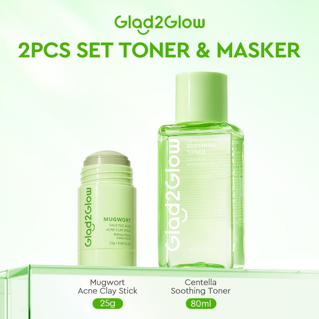 Glad2Glow Mugwort Salicylic Acid Acne Clay Stick Masker Wajah Masker Jerawat Masker Acne Masker Stick Glad2Glow Clay Stik G2G Masker Hijau Anti Pores Acne Jerawat Komedo Cleansing Masker Centella Mud Mask Facial Masker Mugwort Mask G2Glow Official Store