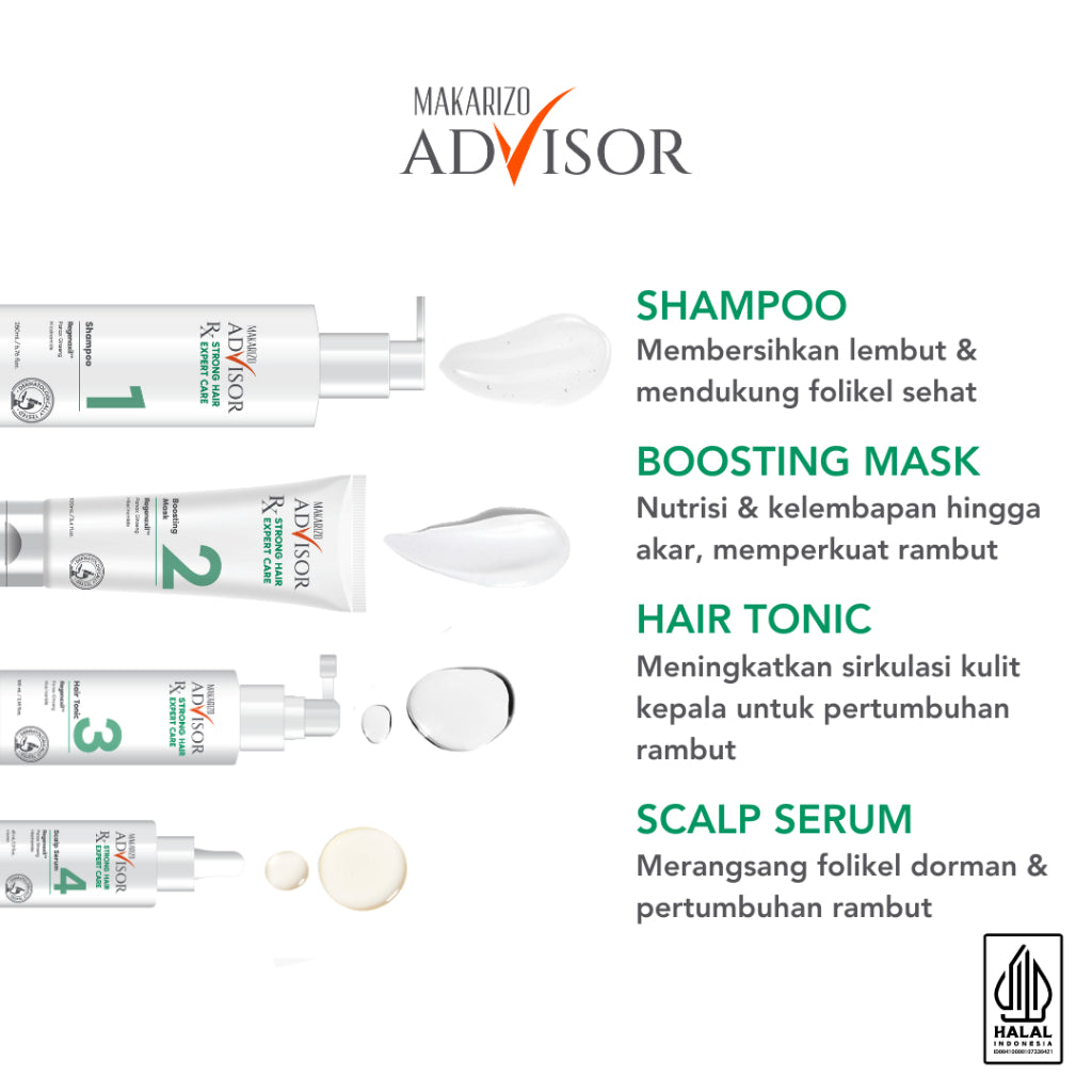 Makarizo Advisor RX Strong Hair Expert Care Series - Atasi Rambut Rontok, Kebotakan Dini, Menumbuhkan Rambut / Non SLS / Silicone-Free