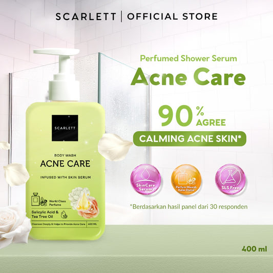SCARLETT Perfumed Shower Serum 400ml – Acne Care | Anti-Acne Shower Gel dengan Salicylic Acid & Tea Tree Oil | Sabun Mandi Cair untuk Jerawat Punggung & Dada, Membersihkan Pori, Menenangkan Kulit Berjerawat | Shower Serum dengan Wangi Parfum Mewah