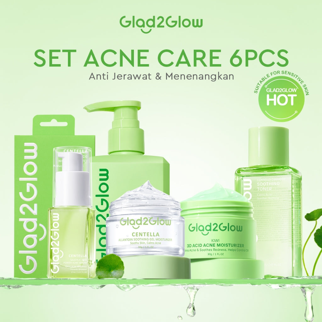 [ORDER NOW, HEMAT 50K]Glad2Glow Acne Jerawat Bundle 7in1 paket Centella madeca cream-Moisturizer+Serum+Cleanser+Toner+Clay Stick+Gel Skincare  Mask Menghilangkan Menenangkan kemerahan pada kulit Atur Minyak BerlebihMerawat Kulit g2glow official store