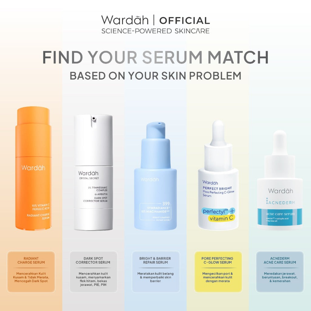 WARDAH Serum Complete Series For Every Skin Concern - Exosome PDRN Serum Tosca, Retinal Serum Silver, Acnederm, C-Defense, Lightening, Crystal Secret, Renew You, Hydra Rose, Symradiance 399, Perfectyl Perfect Bright, Peeling Exfoliating Serum - Skincare