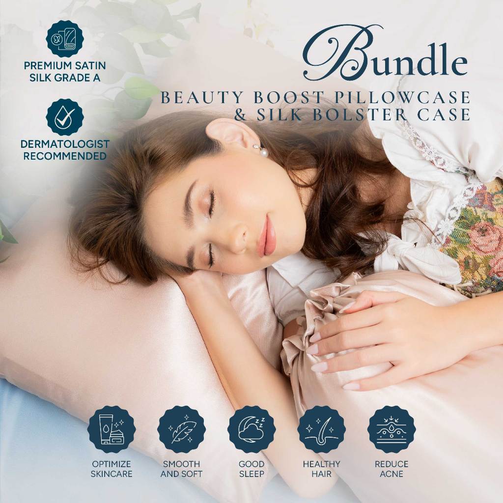 BUNDLE Sarung Bantal dan Guling Set PREMIUM Satin Silk Beauty Boost Pillowcase dan Bolster Case