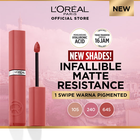 L’Oreal Paris Infallible Matte Resistance Liquid Lipstick for 16H Long Lasting Matte Lips, Transfer Proof, Smudge Proof, Longwear Hydrating Comfort