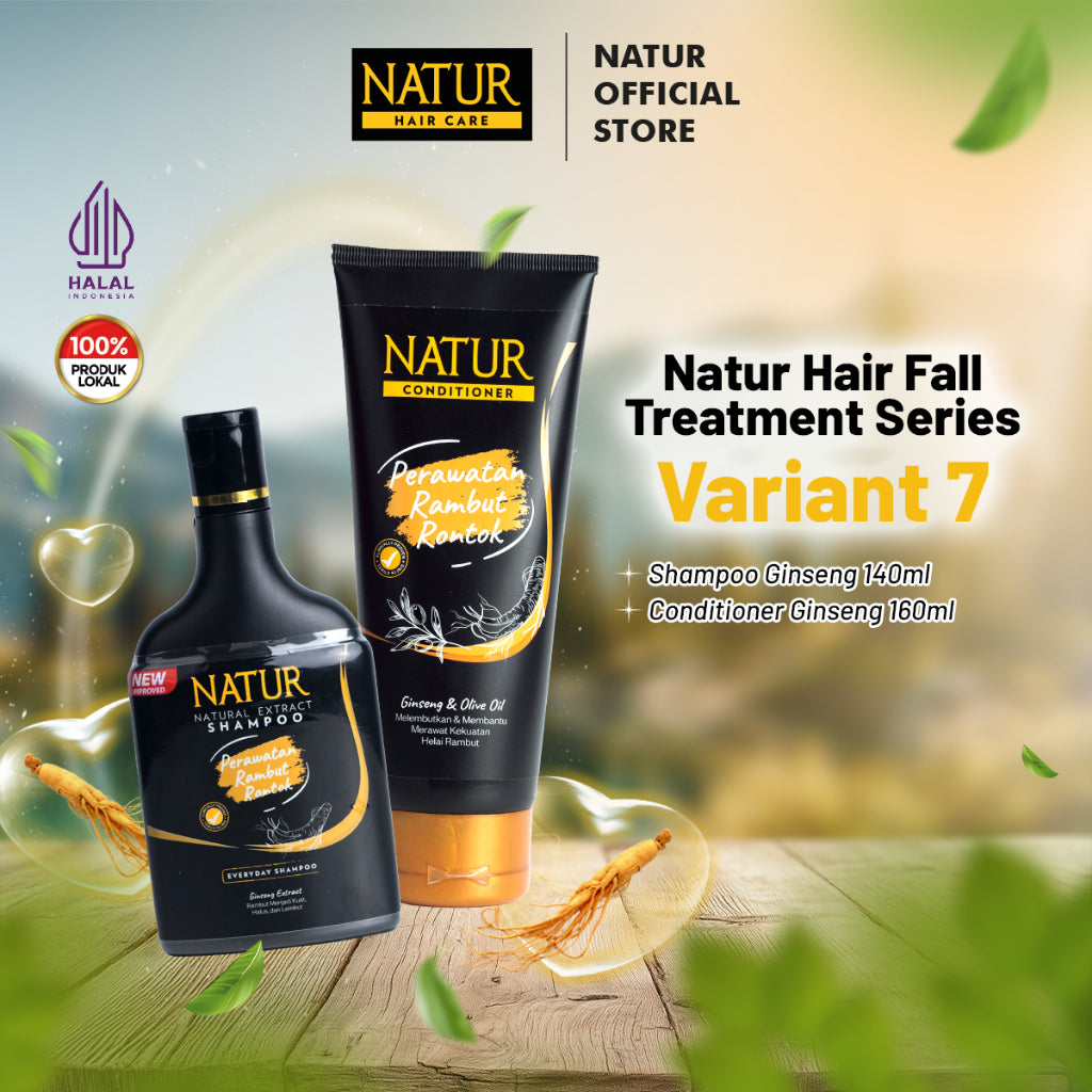 Natur Hair Fall Treatment - Paket Perawatan Haircare dengan Extract Ginseng dan Argan / Anti Hairfall (Anti Rambut Rontok) / Menguatkan serta memberi nutrisi / Vitamin Akar Rambut (Sampo, Hair Tonic, Conditioner) Shampoo & Conditioner