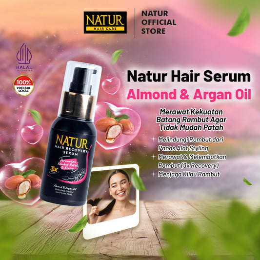 Natur Hair Recovery Serum Almond & Argan Oil 60 ml - Paket Melembabkan rambut