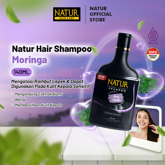Natur Shampoo Moringa 140 ml - Sampo Perawatan Rambut Anti Lepek, Rambut Menjadi Lebih Bervolume, Halus, dan Lembut