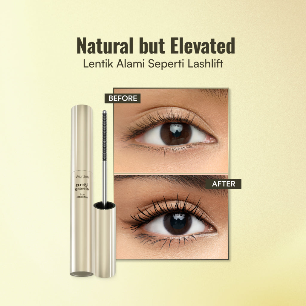 NEW! WARDAH Anti-Gravity Iron Mascara Natural Volumizing - Lengthening Mascara Lentik 24 Jam Tahan Lama, No Clumpy, Smudgeproof, Waterproof - Maskara Jigrak - No Fake Lashes - Bulu Mata Lentik Natural Ringan - Eye Makeup