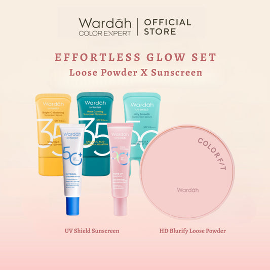 WARDAH Colorfit HD Blurify Loose Powder + UV Shield Tone Up Sunscreen/UV Shield Acne-C Sunscreen - Bedak Tabur For All Skin Type 16 Jam Long Lasting Oil Control Menyamarkan Pori - Sunscreen Meredakan Jerawat Calming Repair Boosting - Sashfir - Makeup