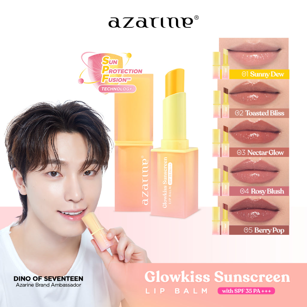 Azarine Glowkiss Sunscreen Lip Balm 3gr Pelembab Bibir SPF 35 PA +++ dengan Ceramide, Peptide, Vitamin C Membantu Mencerahkan Menghidrasi dan Melindungi Bibir dari Sinar UV
