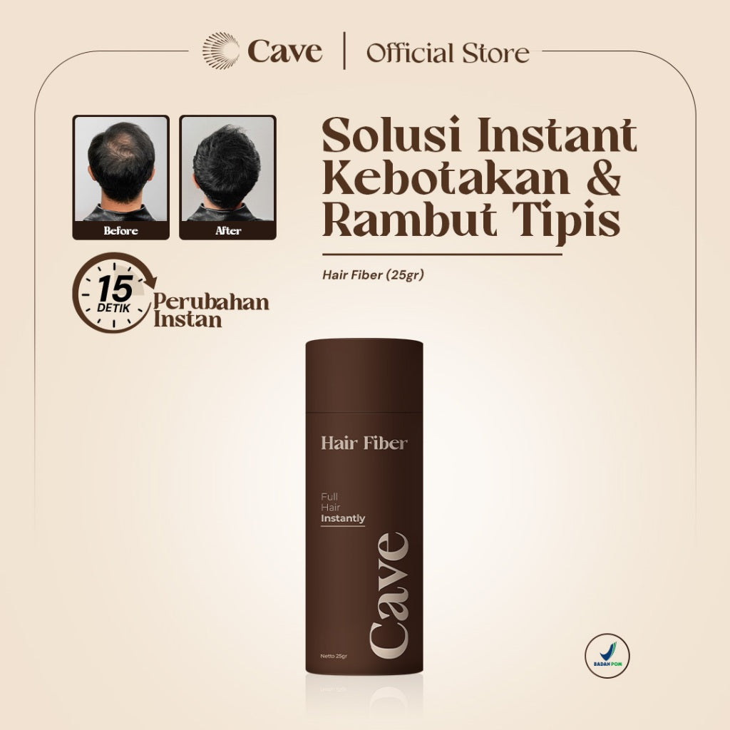 Cave Paket Hair Fiber 25 Gram & Fiber Holding Spray - Serbuk Penebal dan Pelebat Rambut Tipis Instan Penutup Kebotakan Tahan Lama