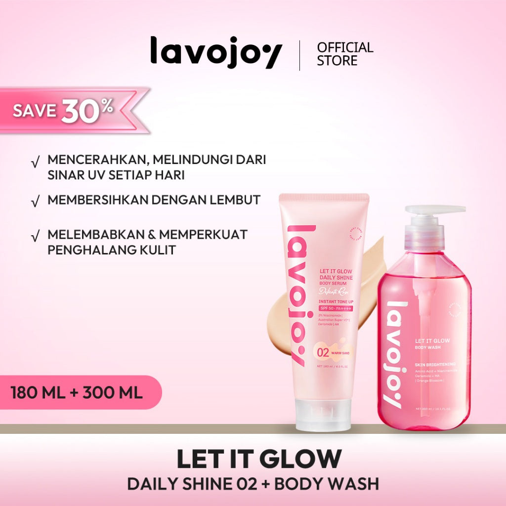 [Tone Up 00-01-02] Lavojoy Let It Glow Daily Shine Body Serum Instant Tone Up Delicate Rose with SPF 50PA++++ | Body Serum untuk Perlindungan Sinar UV | Mencerahkan Seketika & Melembapkan Kulit dengan 3% Niacinamide + Australian Super VC + Ceramide
