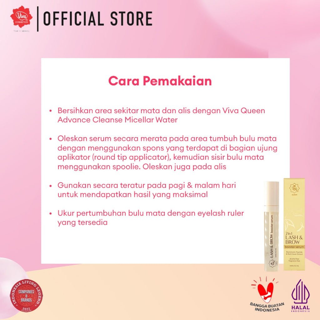 Viva Queen Lash & Brow Booster Serum (Serum Bulu Mata & Alis) with Biomimetic Peptide, Red Clover Extract, NO ALCOHOL & NO FRAGRANCE - 4.5ml