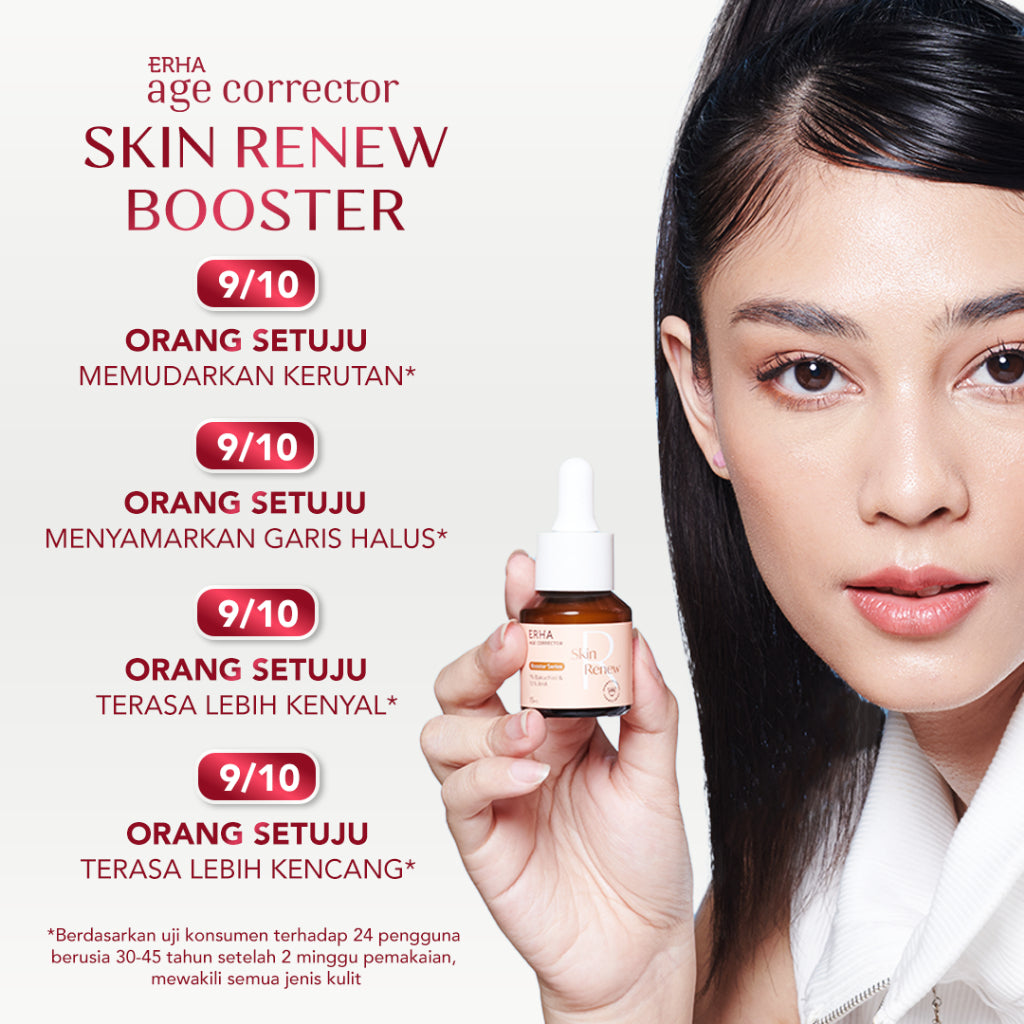 Erha Age Corrector Skin Renew Booster 15ml - 1% Bakuchiol & 10% AHA Booster Anti Aging | Alternatif Vegan Retinol | Meregerenasi Meremajakan Kulit | Menyamarkan Tanda Penuaan | Mencerahkan | Kolagen | Gentle untuk Kulit Sensitif
