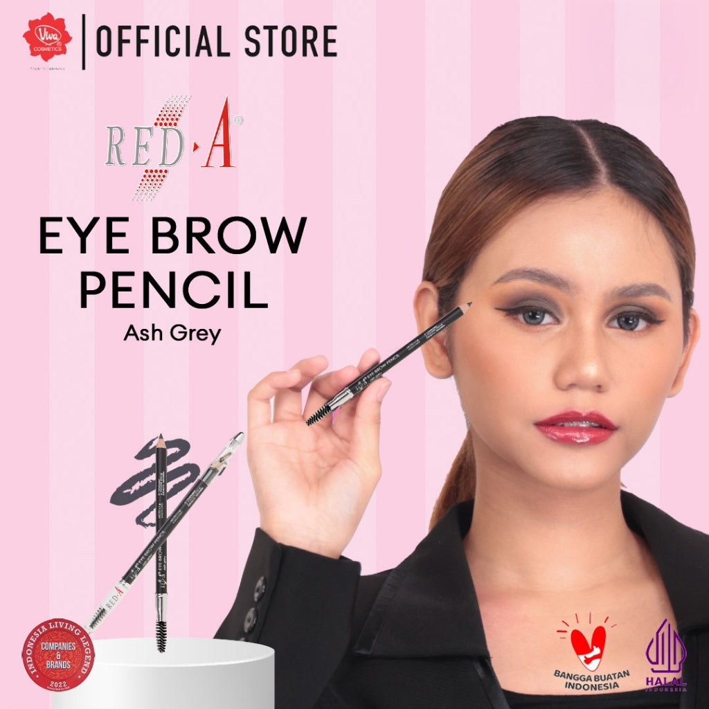 Red-A 3-in-1 Eye Brow Pencil with Spoolie & Sharpener - WATERPROOF, BLENDABLE, MULTIUSE (Tersedia 3 Varian Warna)