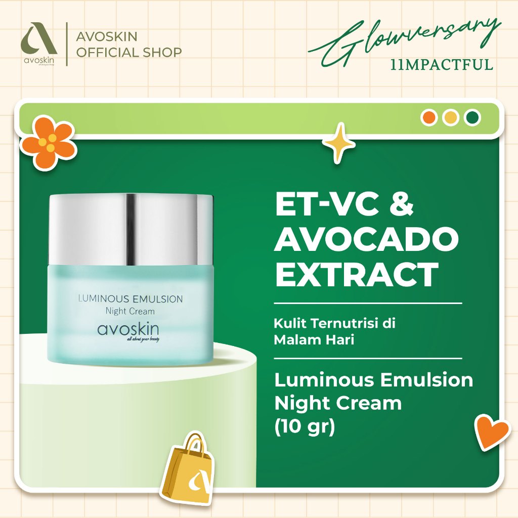 Cream Malam Avoskin Luminous Emulsion Night Cream 10gr-Mencerahkan