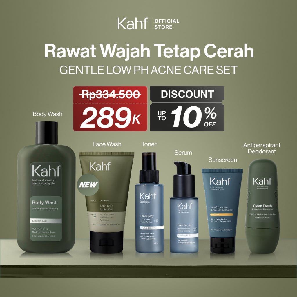[SPECIAL 11.11 : KAHF BUNDLE 6IN1 PAKET GANTENG TANPA RIBET] Paket Complete Set (Face Wash + Toner + Serum + Sunscreen Moisturizer + Body Wash + Deodorant) - Rawat Wajah Tetap Cerah & Tanpa Jerawat - Suitable for Daily Use