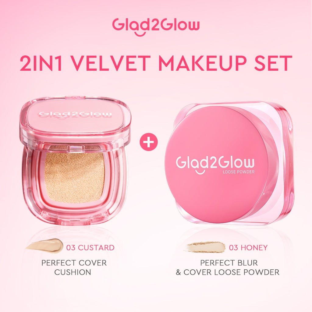 Glad2Glow Perfect Cover Cushion Foundation Waterproof Make Up Setting Concealer BB Cream Tahan Lama Hingga 12 Jam Hasil Akhir Glowing Dan Menyatu Dengan Warna Kulit Tekstur Ringan Di Wajah Full Coverage Velvet To Matte g2glow official store